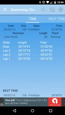 Swimming StopWatch free android App screenshot 12