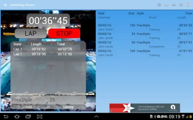 Swimming StopWatch free android App screenshot 7